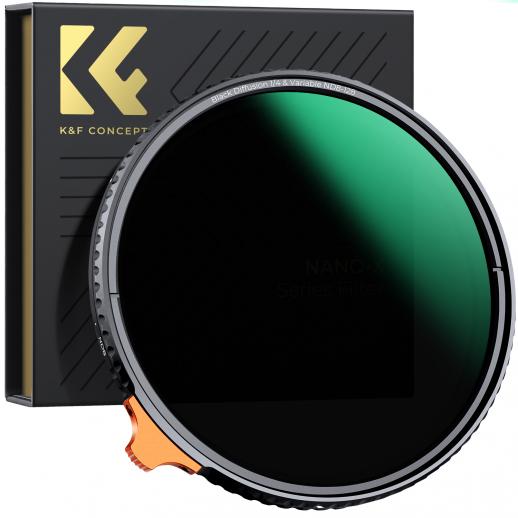 فلتر K&F Concept 82 مم Black Mist 1/4 + فلتر ND8-128 Variable ND 2 في 1 مع غشاء أخضر مضاد للانعكاس مزدوج الجوانب مكون من 28 طبقة وسلسلة Nano-Xcel ذات الرافعة (KF01.2033)