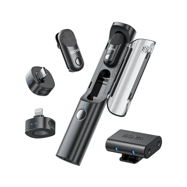 BOYA Magic-02 | AI-Powered 2-Person Wireless Mic System for Cameras & Mobile (USB-C + Lightning + 3.5mm)